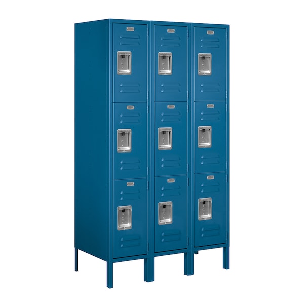 Wardrobe Locker, 36" W, 18" D, 66" H, (3) Wide, (9) Openings, Blue